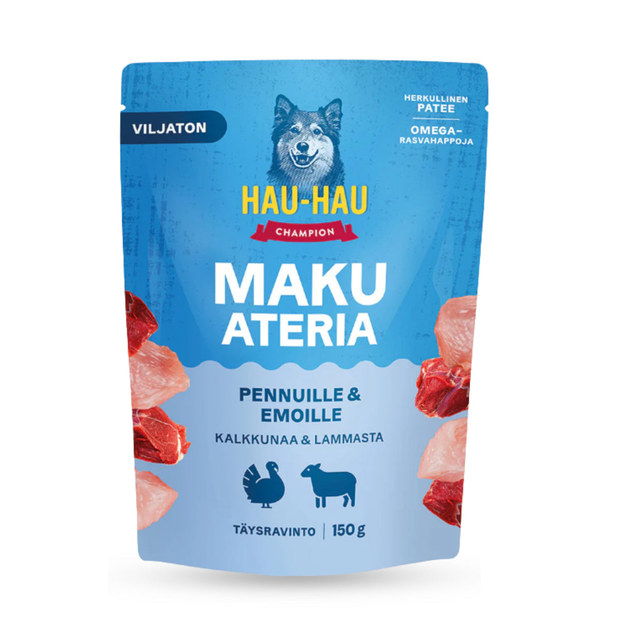 Hau-Hau Champion Spannmålsfri Måltid för valpar kalkon-lamm 150 g