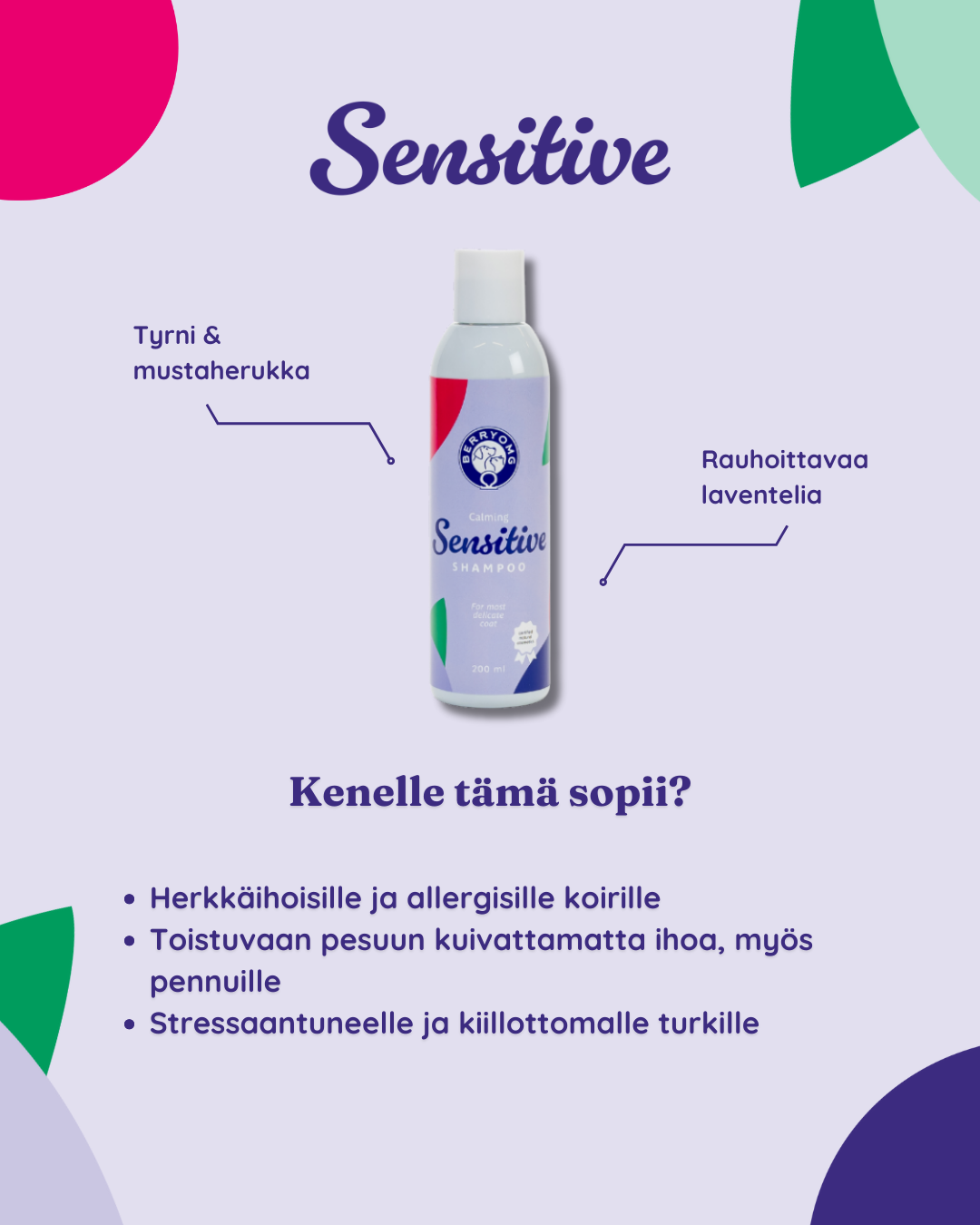 BERRYOMG Calming Sensitive Shampoo lõhnavaba šampoon tundliku nahaga koertele 200 ml