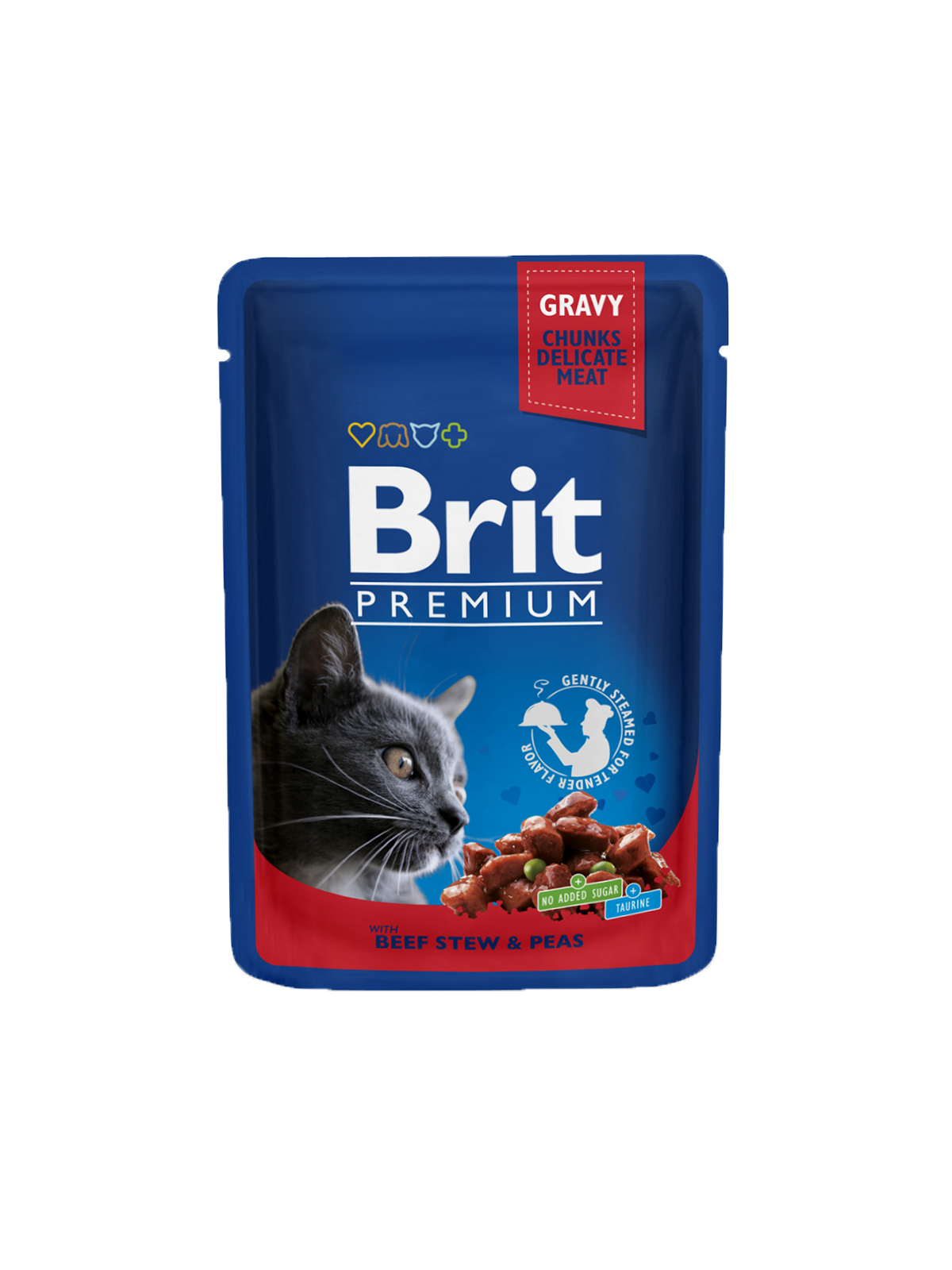 Brit Premium Portionspåsar med Nötköttsgryta och Ärtor i Sås för katter 100 g