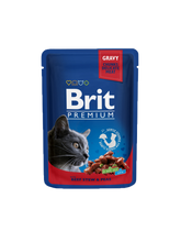 Brit Premium Portionspåsar med Nötköttsgryta och Ärtor i Sås för katter 100 g