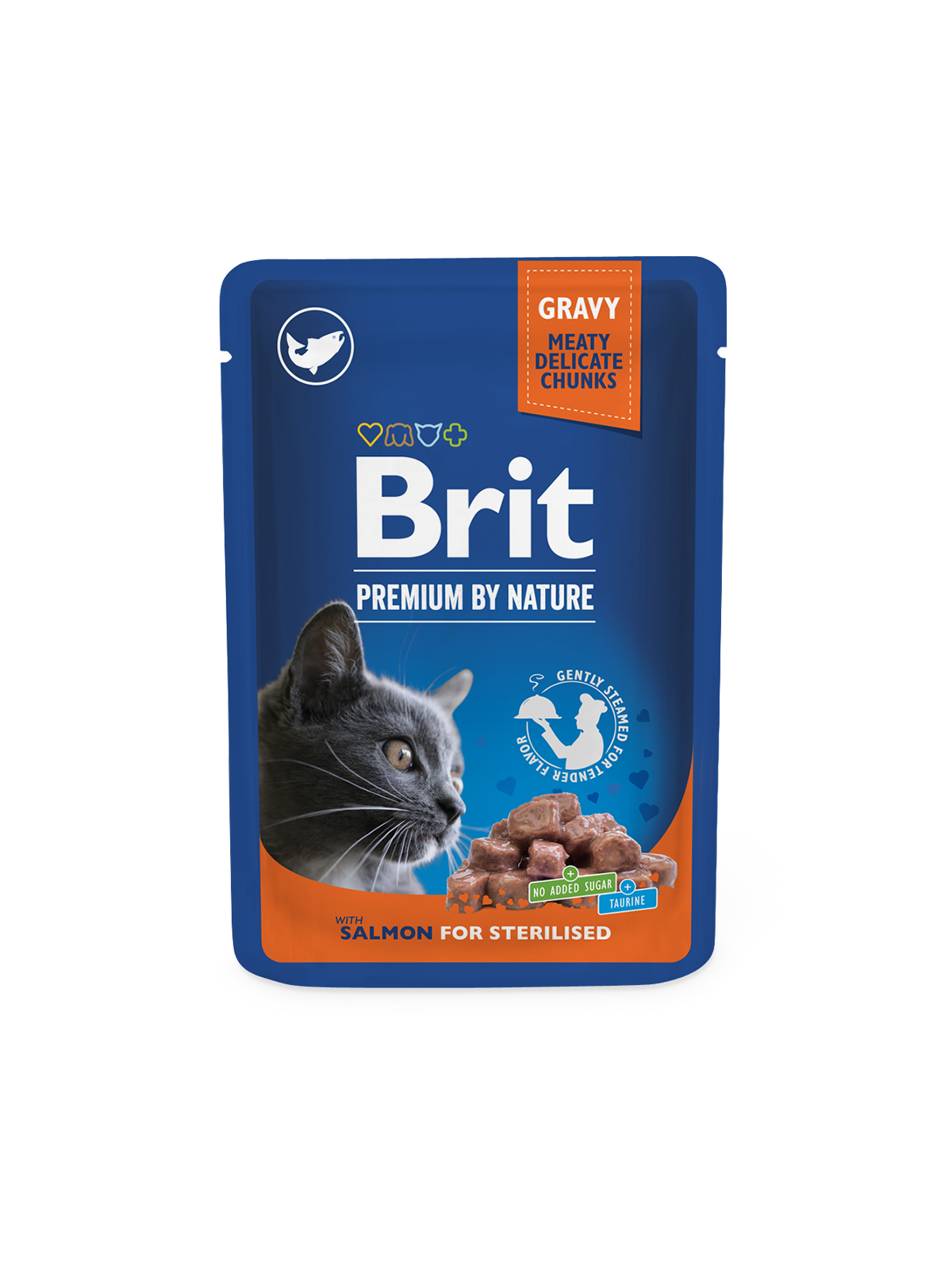 Brit Premium Chunks - laxbitar i sås för steriliserade katter 100 g