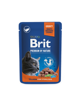 Brit Premium Chunks - laxbitar i sås för steriliserade katter 100 g