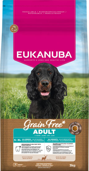 Eukanuba Adult Grain Free Venison teraviljavaba hirvelihaga kuivtoit igast tõust täiskasvanud koertele