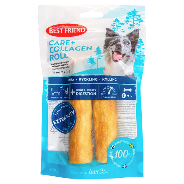 Best Friend Care+ kollagen tugg­rulle kyckling 12 cm 2 st 100 g för hundar
