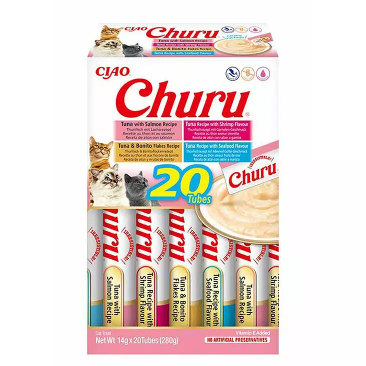 Churu Seafood Pink Puree Treat Variety Pack for Cats 20 x 14 g