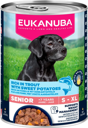 Eukanuba Senior forelli ja bataadiga märgtoit eakatele koertele 6 x 400 g MULTIPAKK