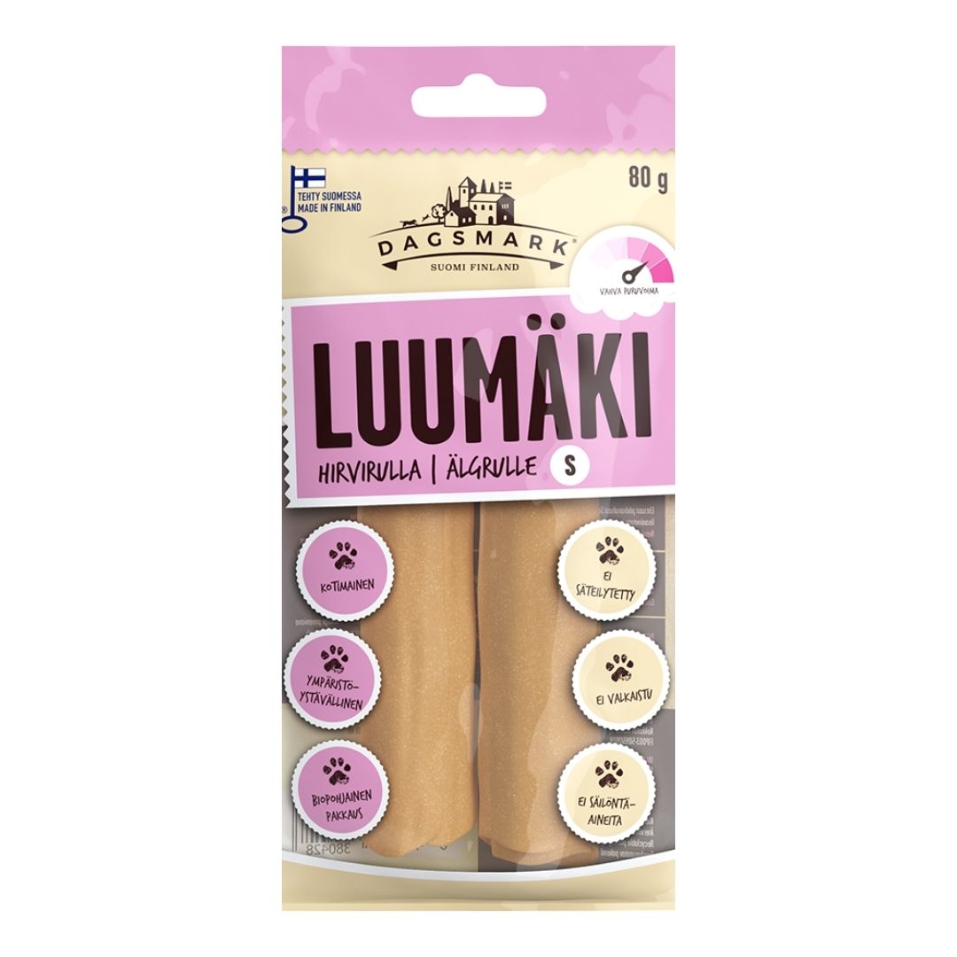 Dagsmark Luumäki älgrulle S 80 g för hundar