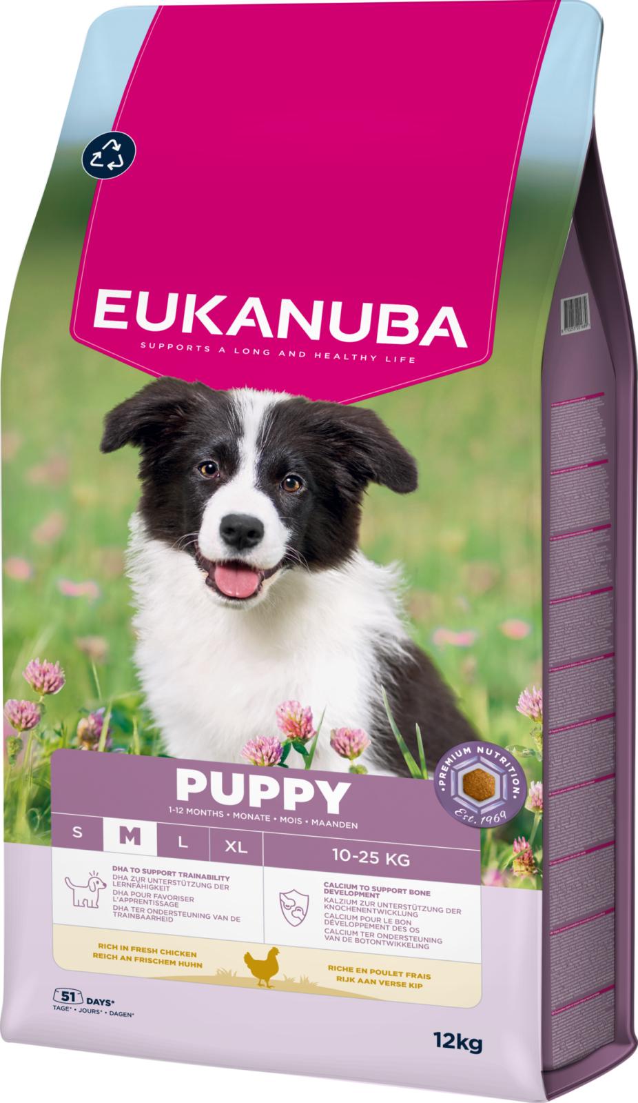 Eukanuba Puppy Medium Breed Chicken kanalihaga kasvu toetav kuivtoit keskmist tõugu kutsikatele
