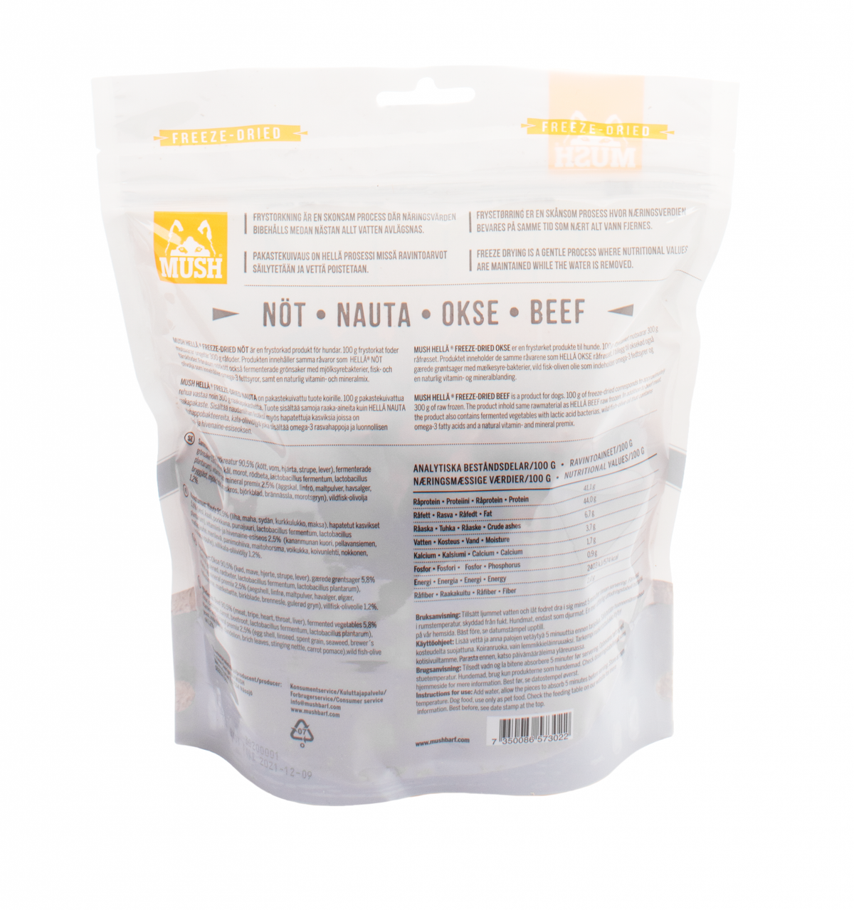 MUSH Hellä Frystorkat nötkött 250 g för hundar