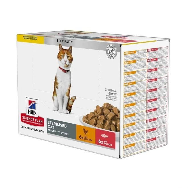Hill's Science Plan Adult Sterilised Multipack with Chicken & Salmon for Cats 12 x 85 g