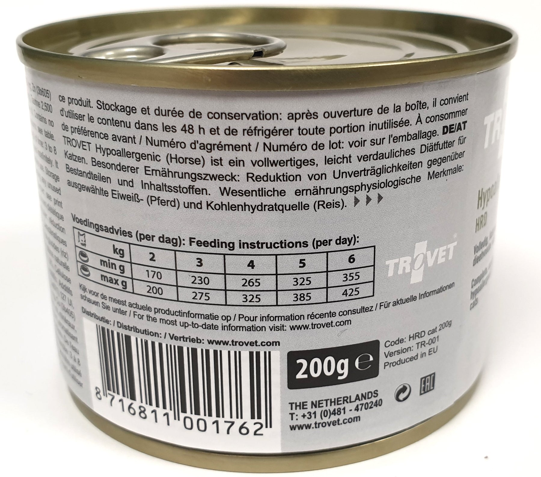 Trovet HRD Hypoallergena hästris för katter 12 x 200 g

