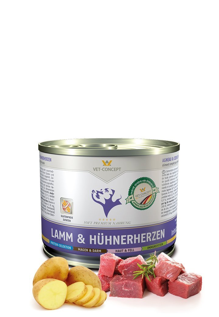 Vet Concept Dog Menu lamm & kycklinghjärtan 6 x 400 g för hundar