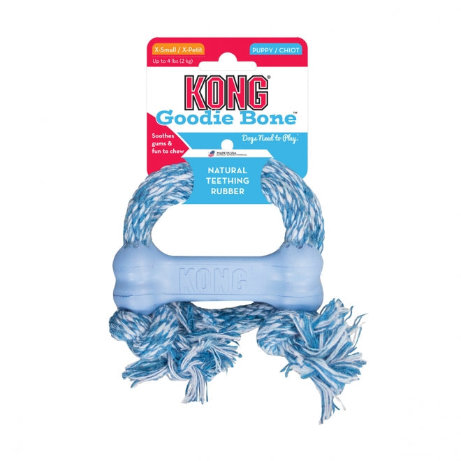 KONG Puppy Goodie Bone med rep XS blå för valpar