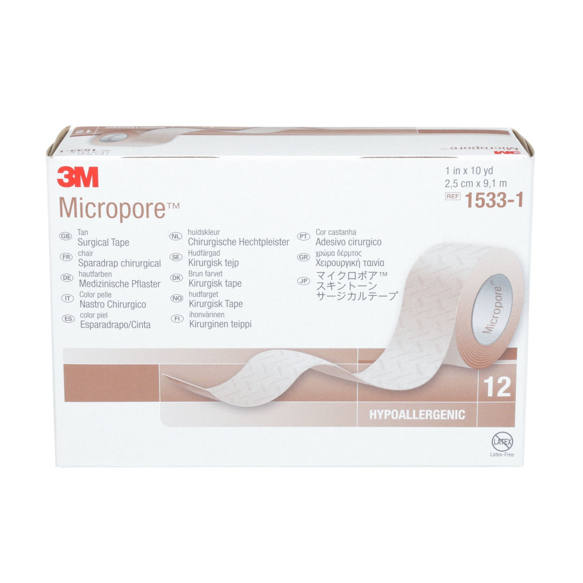 Micropore kirurgtejp brun 2,5 cm x 9,1 m 12 st