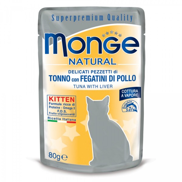 Monge Natural Kitten Tonfisk & Kycklinglever 80 g för kattungar
