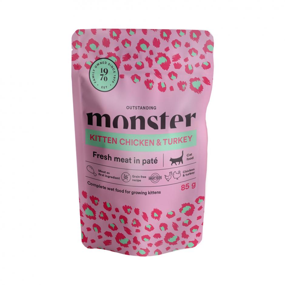 Monster Cat Pouches Kitten Chicken-Turkey 85 g för kattungar