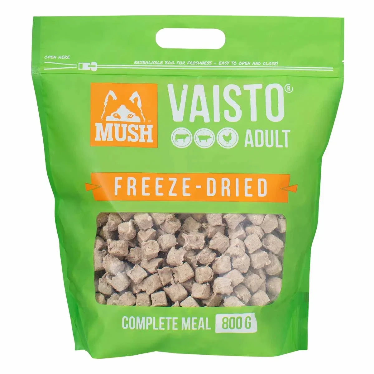 MUSH Vaisto grön frystorkad (nöt-gris-kyckling) 800 g för hundar