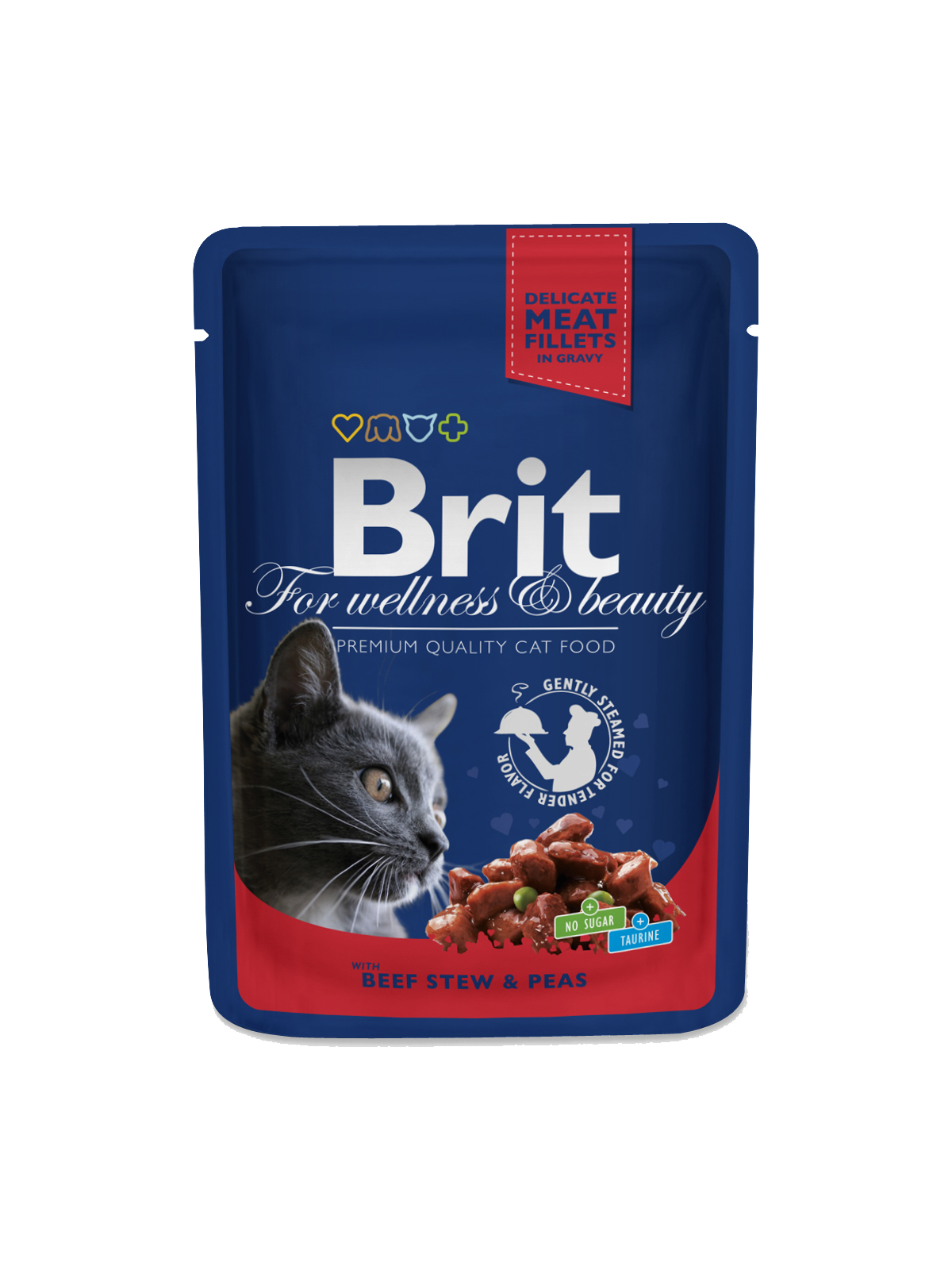 Brit Premium Portionspåsar med Nötköttsgryta och Ärtor i Sås för katter 24 x 100 g