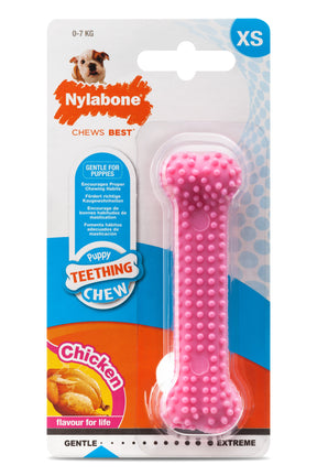 Nylabone Puppy Teething Dental tuggleksak kyckling rosa XS för valpar