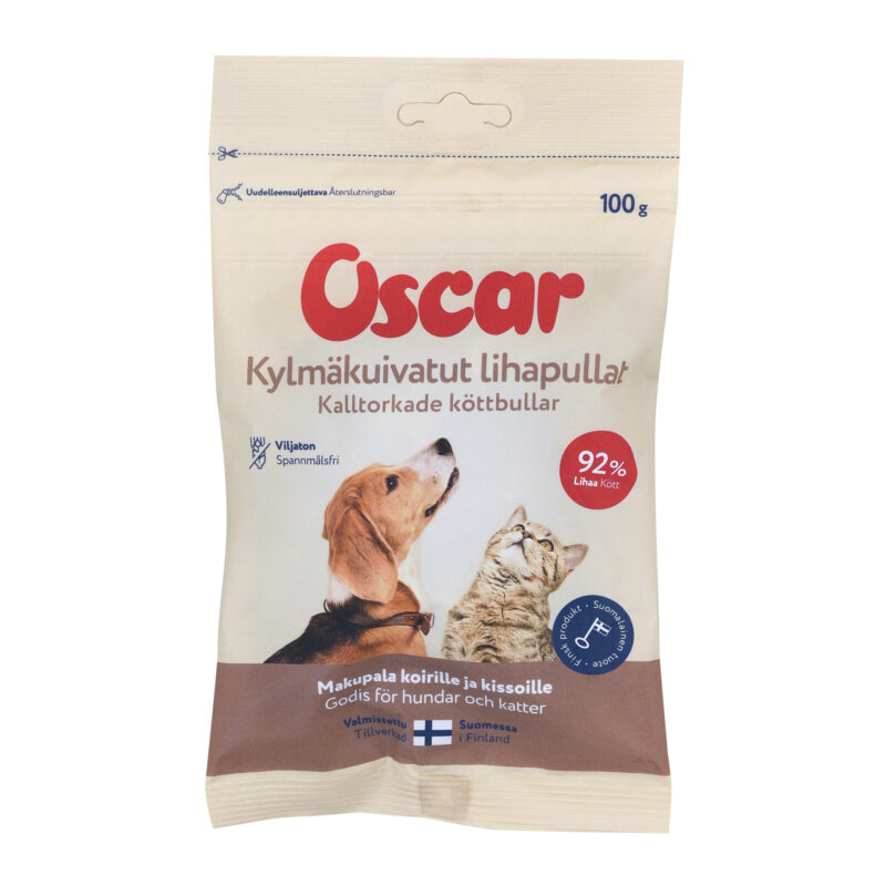 Oscar Frystorkade köttbullar 100 g för hundar och katter