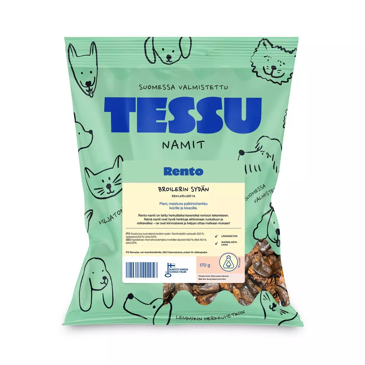 Tessu Rento Chicken Heart kanasüdametest maius koertele ja kassidele 170 g