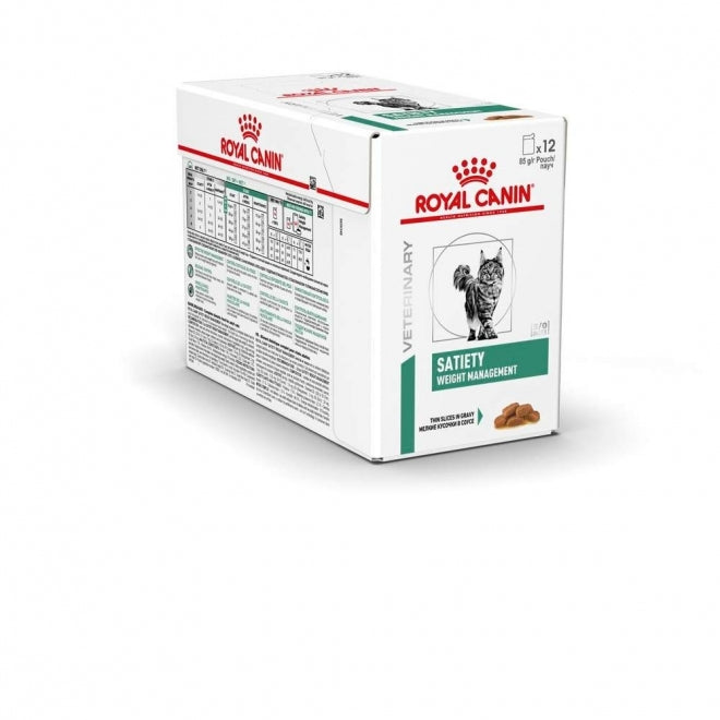 Royal Canin Veterinary Diets Weight Management Satiety Thin Slices In Gravy Pouch wet cat food 12 x 85g