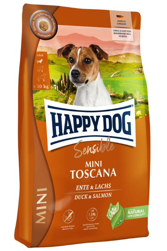 Happy Dog Sensible Mini Toscana pardiliha ja lõhega kuivtoit väikestele koertele