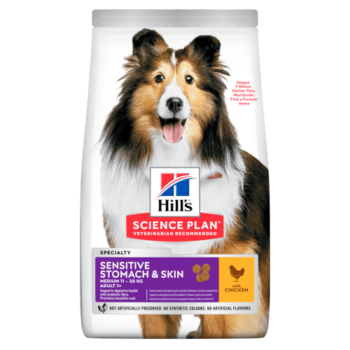 Hill's Science Plan Sensitive Stomach & Skin Medium Adult med kyckling 12 kg för hundar