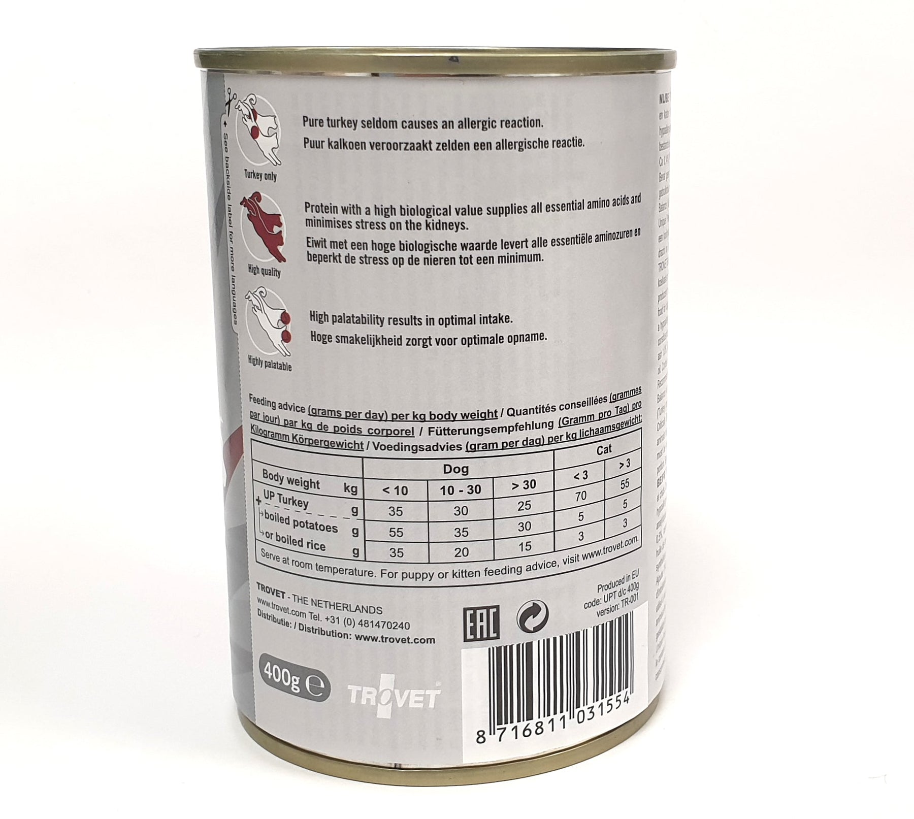 Trovet Unique Protein UPT kalkon 6 x 400 g för hundar och katter