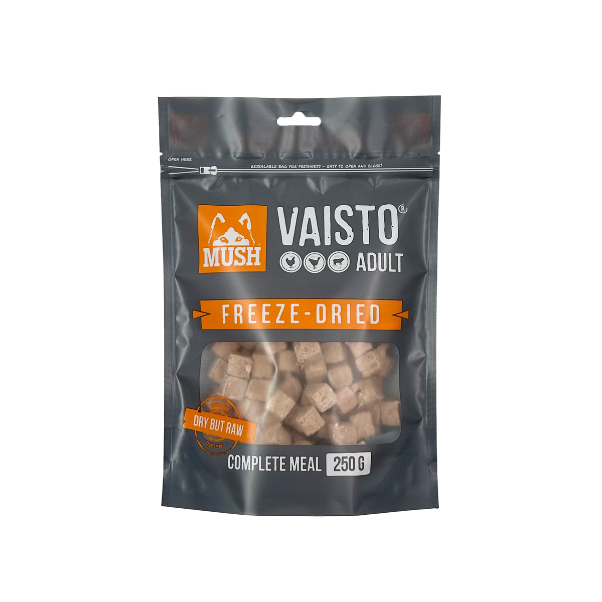 MUSH Vaisto grå frystorkad (kyckling-kalkon-lamm) 250 g för hundar