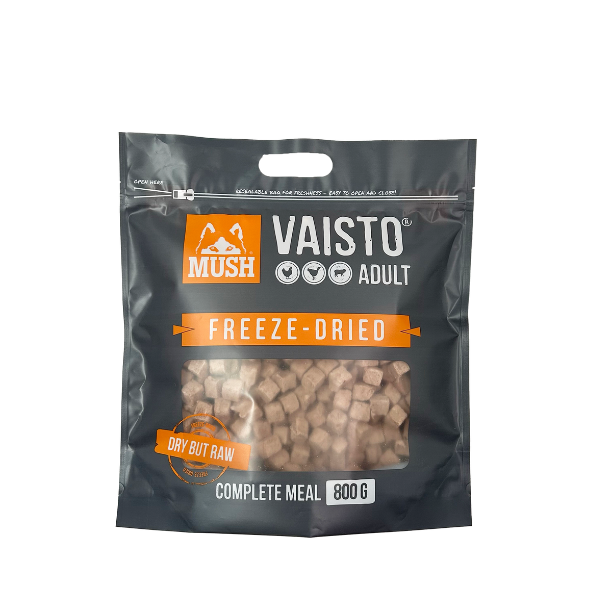 MUSH Vaisto grå frystorkad (kyckling-kalkon-lamm) 800 g för hundar