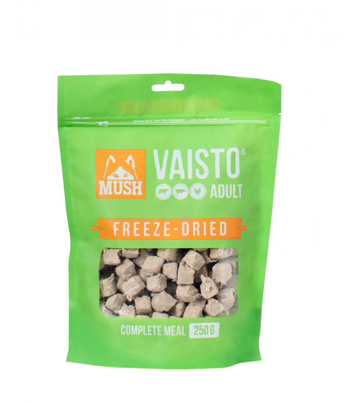 MUSH Vaisto grön frystorkad (nöt-gris-kyckling) 250 g för hundar