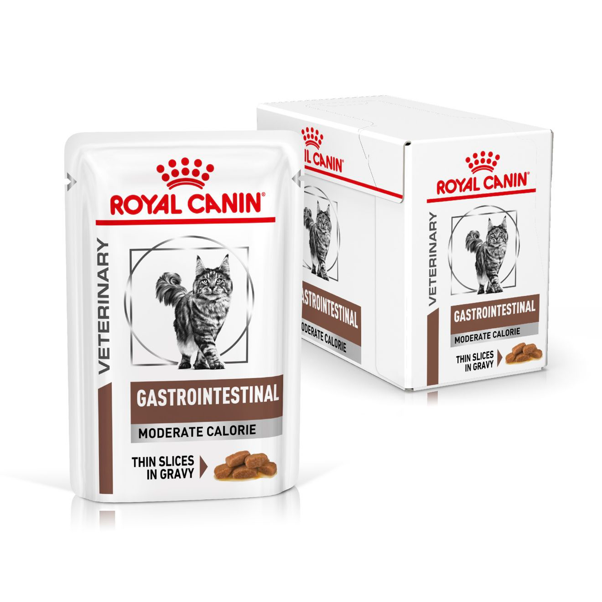 Royal Canin Veterinary Diets Gastrointestinal Moderate Calorie Slices In Gravy wet cat food 12 x 85g