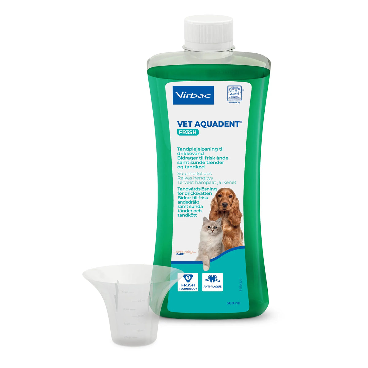 Vet Aquadent FR3SH anti-placklösning för hund och katt 500 ml